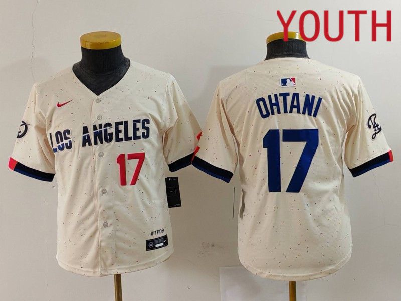 Youth Los Angeles Dodgers #17 Ohtani Cream Fashion Nike Game MLB Jersey style 7017